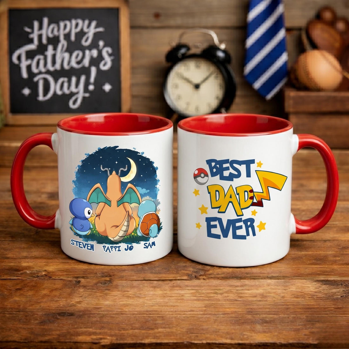 Personalized Poké Best Dad Ever Mug, Custom Name Cup, Father's Day Gift For Him, Custom Anime Characters, Custom Birthday Pokedad Mug