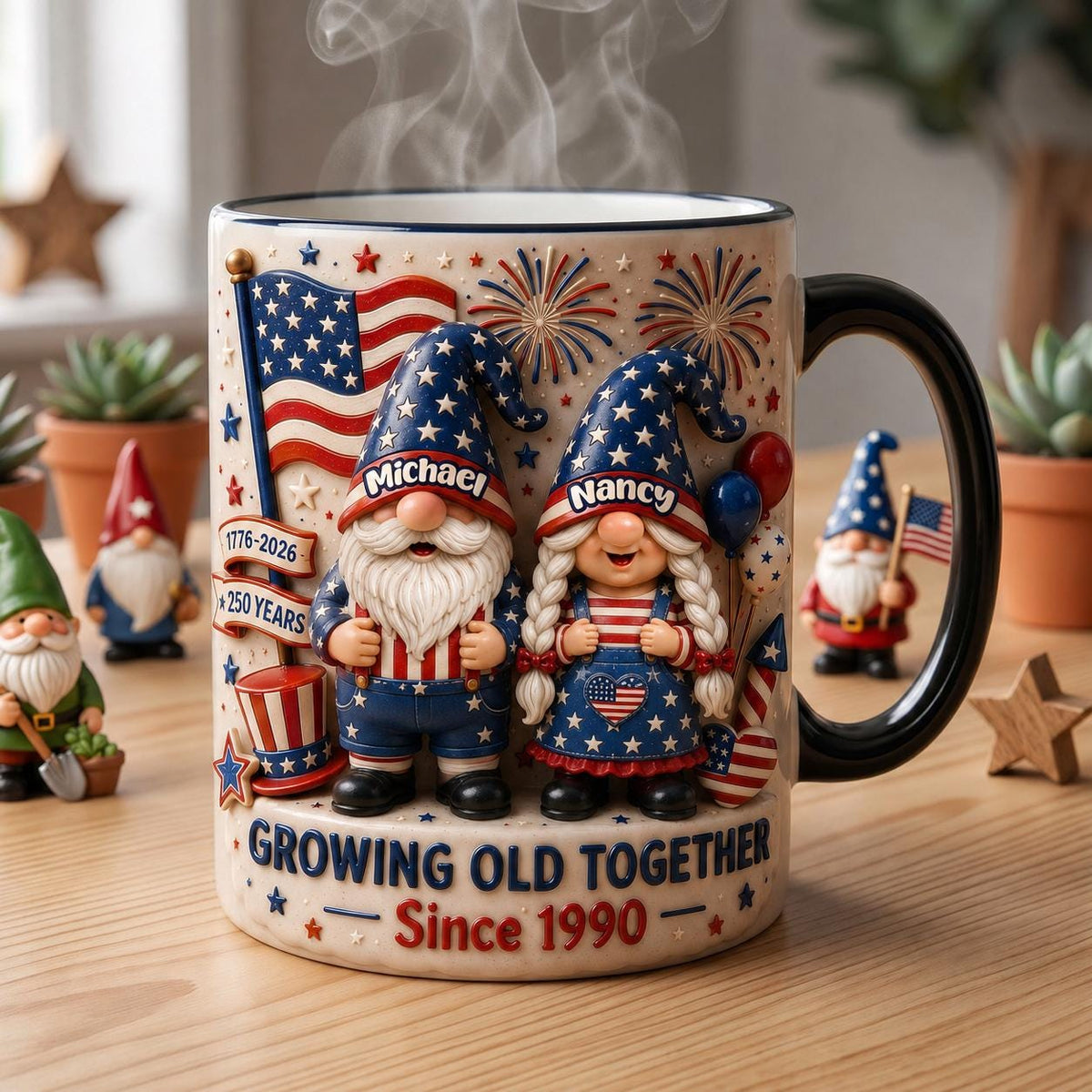 Personalized 3D 4th of July Gnomes Coffee Mug, Gift For Him Her Family, Sentimental Gnome Ceramic Cup, Patriotic Keepsake Present, Gift Idea