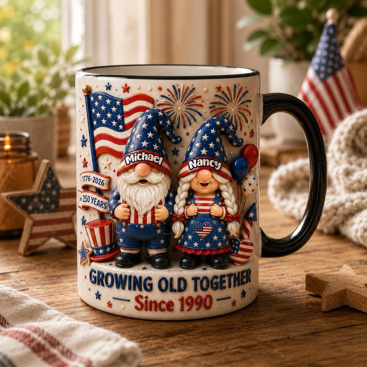 Personalized 3D 4th of July Gnomes Coffee Mug, Gift For Him Her Family, Sentimental Gnome Ceramic Cup, Patriotic Keepsake Present, Gift Idea