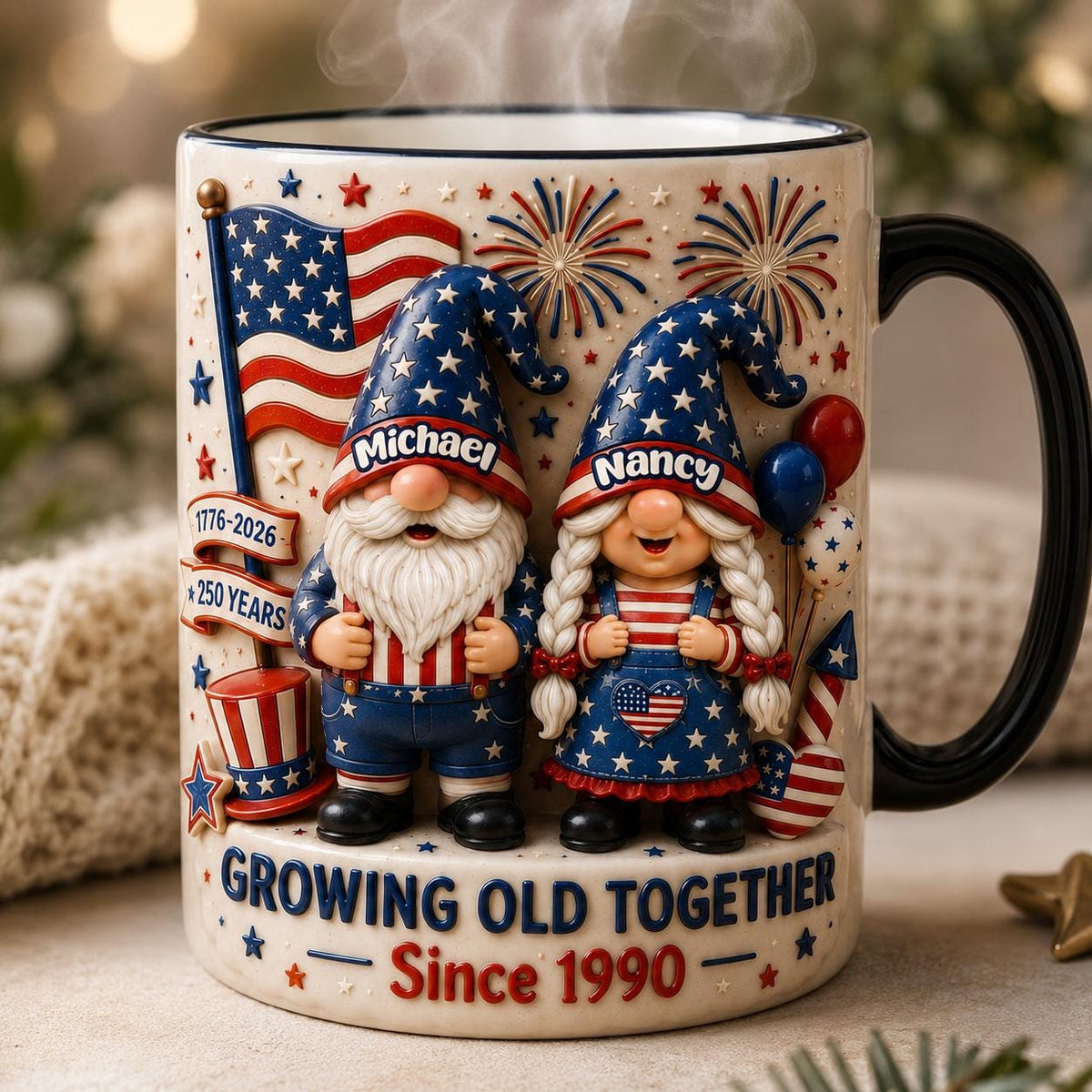 Personalized 3D 4th of July Gnomes Coffee Mug, Gift For Him Her Family, Sentimental Gnome Ceramic Cup, Patriotic Keepsake Present, Gift Idea