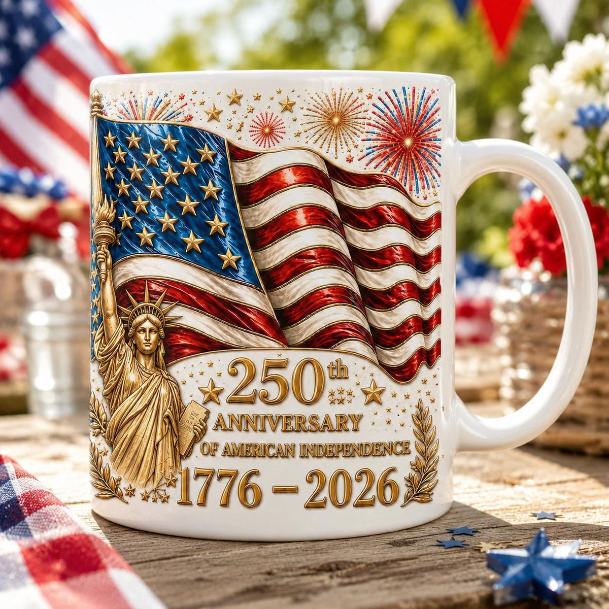 America 250th Anniversary Coffee Mug, Semiquincentennial Gift for Patriot, 4th of July USA Independence Day Cup, Statue of Liberty Mug