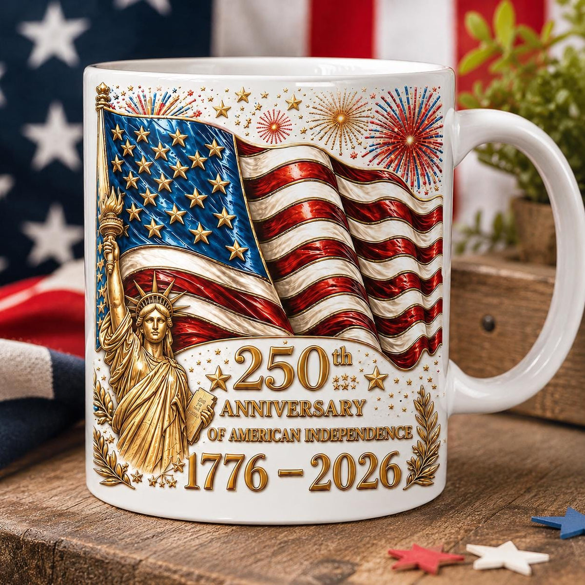 America 250th Anniversary Coffee Mug, Semiquincentennial Gift for Patriot, 4th of July USA Independence Day Cup, Statue of Liberty Mug