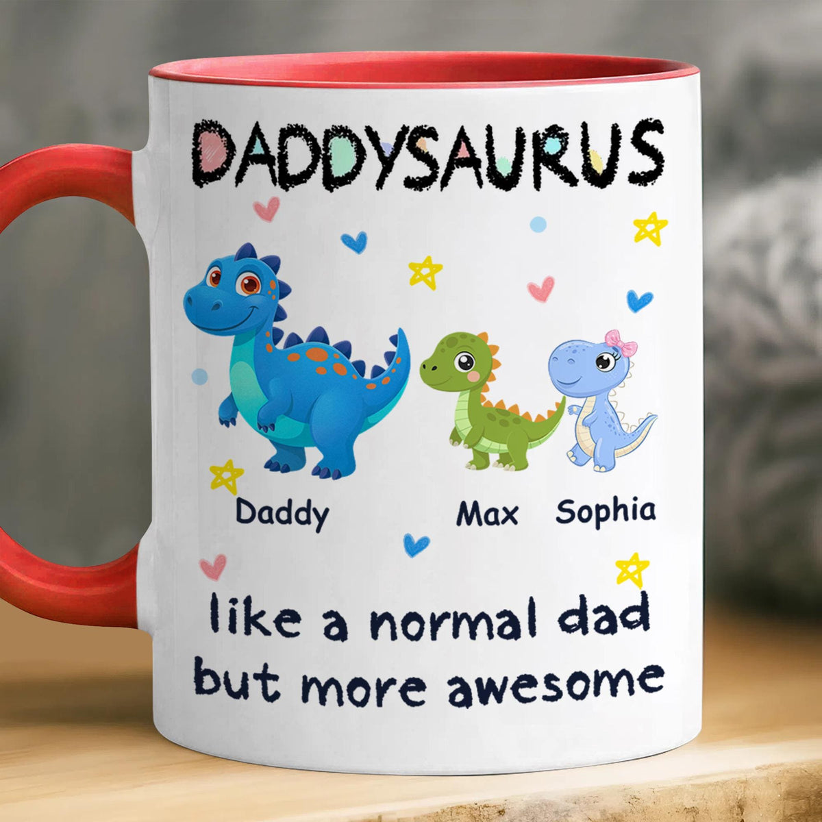 Personalized Daddysaurus Mug, Custom Dinosaur Dad Coffee Cup with Kids Names, Father's Day Gift from Son Daughter, New Dad Gift for Husband