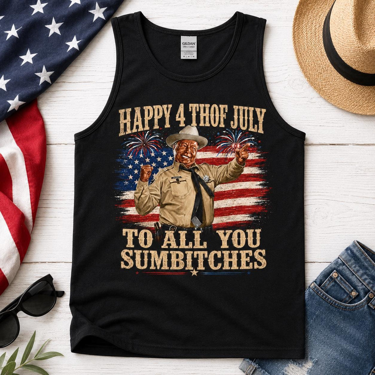 Happy 4th of July to All You Sumbitches Tank Top, Funny Patriotic USA Graphic Tee, Sarcastic Independence Day Shirt, American Flag Top