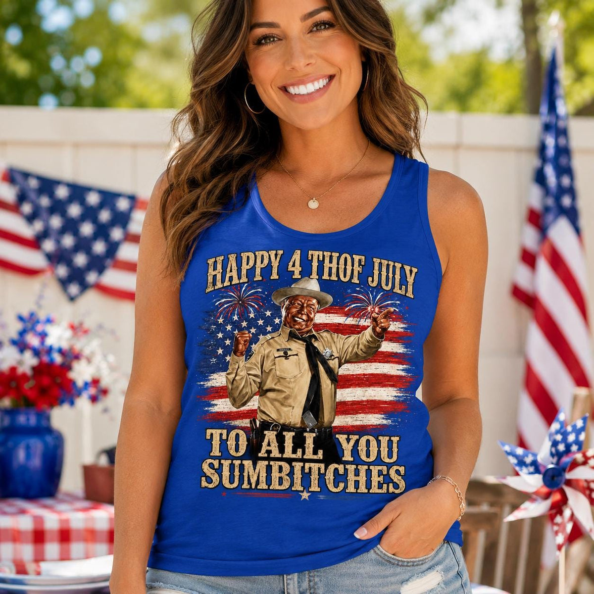 Happy 4th of July to All You Sumbitches Tank Top, Funny Patriotic USA Graphic Tee, Sarcastic Independence Day Shirt, American Flag Top