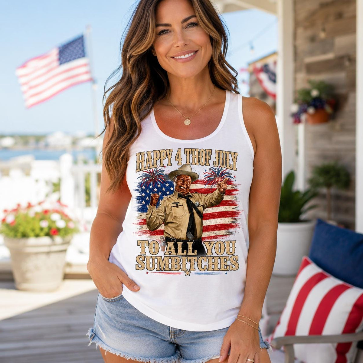 Happy 4th of July to All You Sumbitches Tank Top, Funny Patriotic USA Graphic Tee, Sarcastic Independence Day Shirt, American Flag Top