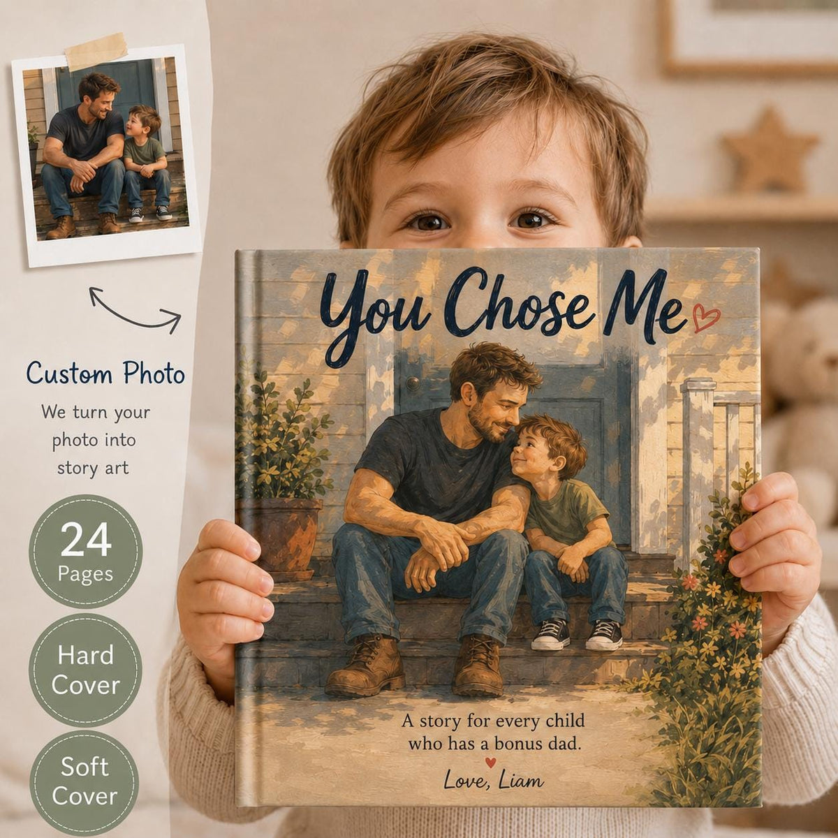 Personalized You Chose Me Bonus Dad Book, Step Dad Fathers Day Gift For Husband From Wife, Stepdad Keepsake Storybook, Gift For Stepdad