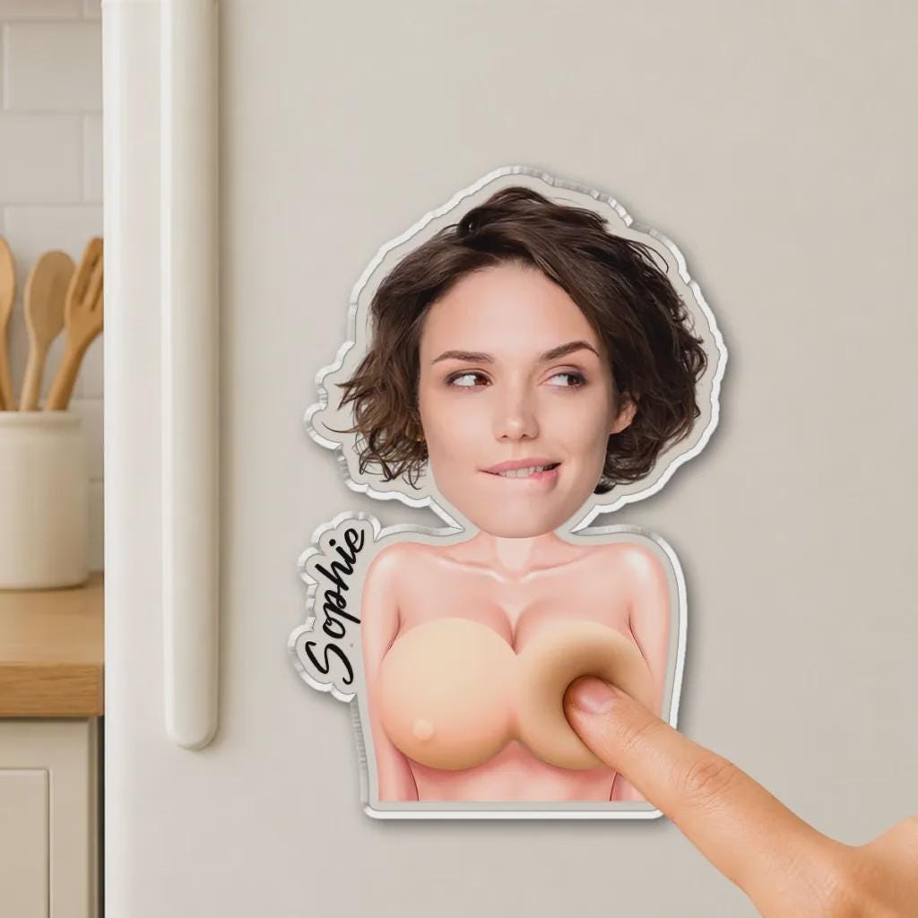 Personalized Just One More Poke Fridge Magnet,Custom Funny Face Gift For BoyFriend,Squishy Boob Acrylic Stress Relief,Father's Day Present
