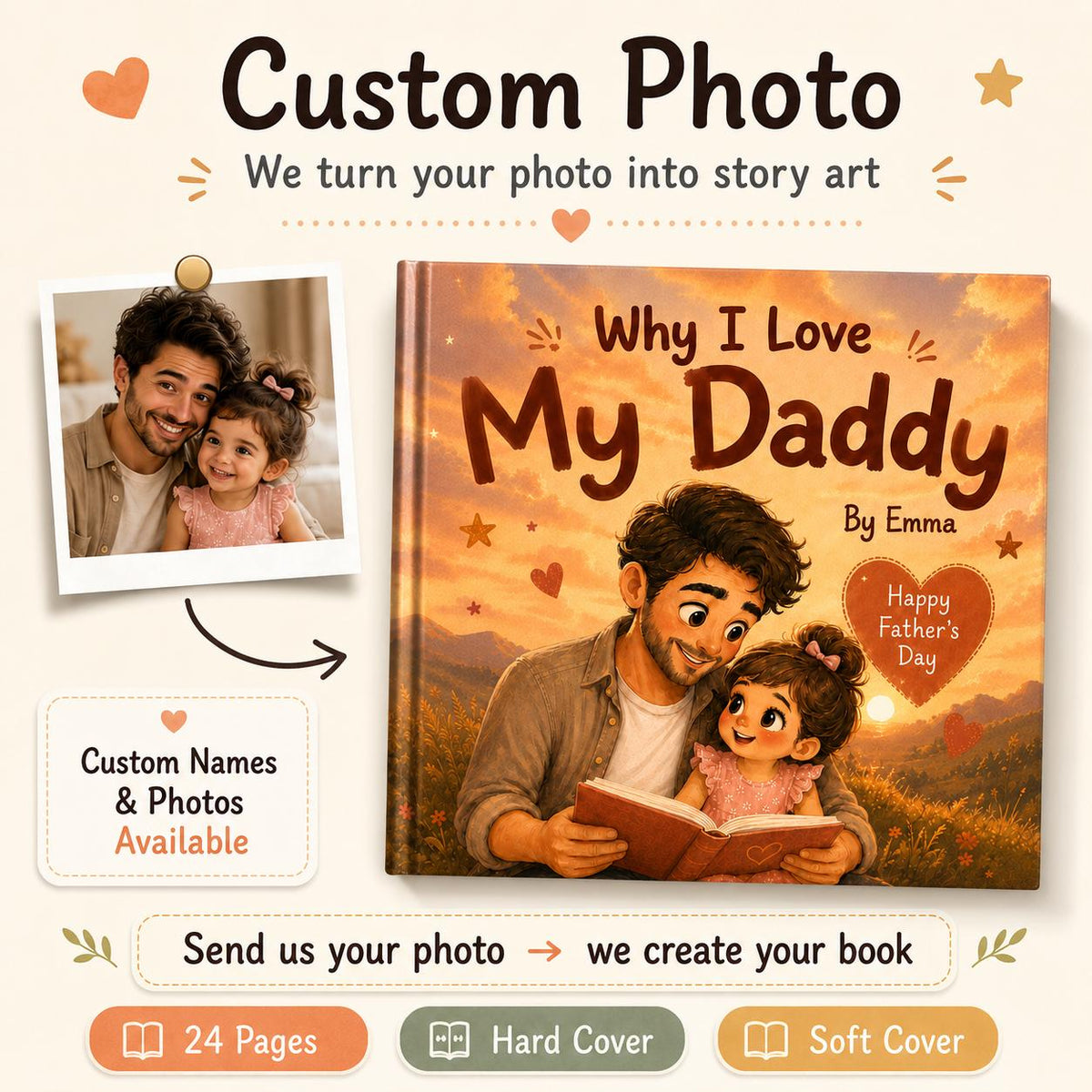 Personalized Why I Love My Daddy Children Book, Father’s Day Gift, Custom Father Daughter Kids Book, Dad Keepsake Gift From Child