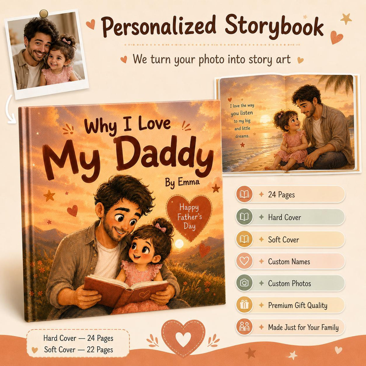 Personalized Why I Love My Daddy Children Book, Father’s Day Gift, Custom Father Daughter Kids Book, Dad Keepsake Gift From Child