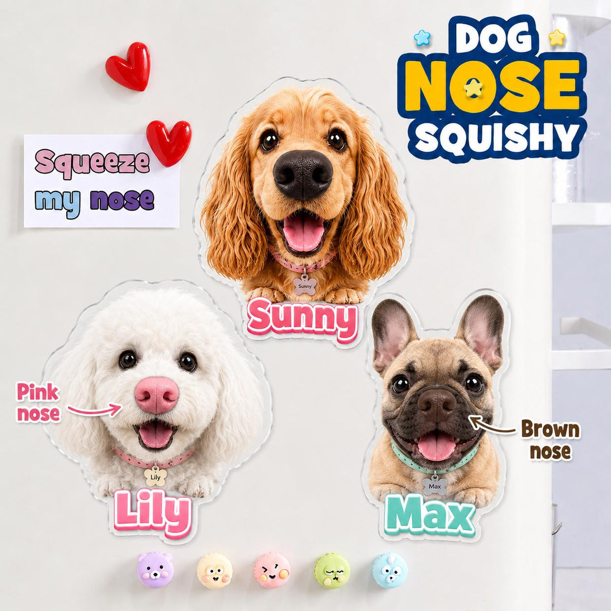 Personalized Multi Pet Dog Nose Squishy Magnet Custom Photo Names, Funny Squeeze My Nose Fridge Magnet, Pet Lover Family Gift Set