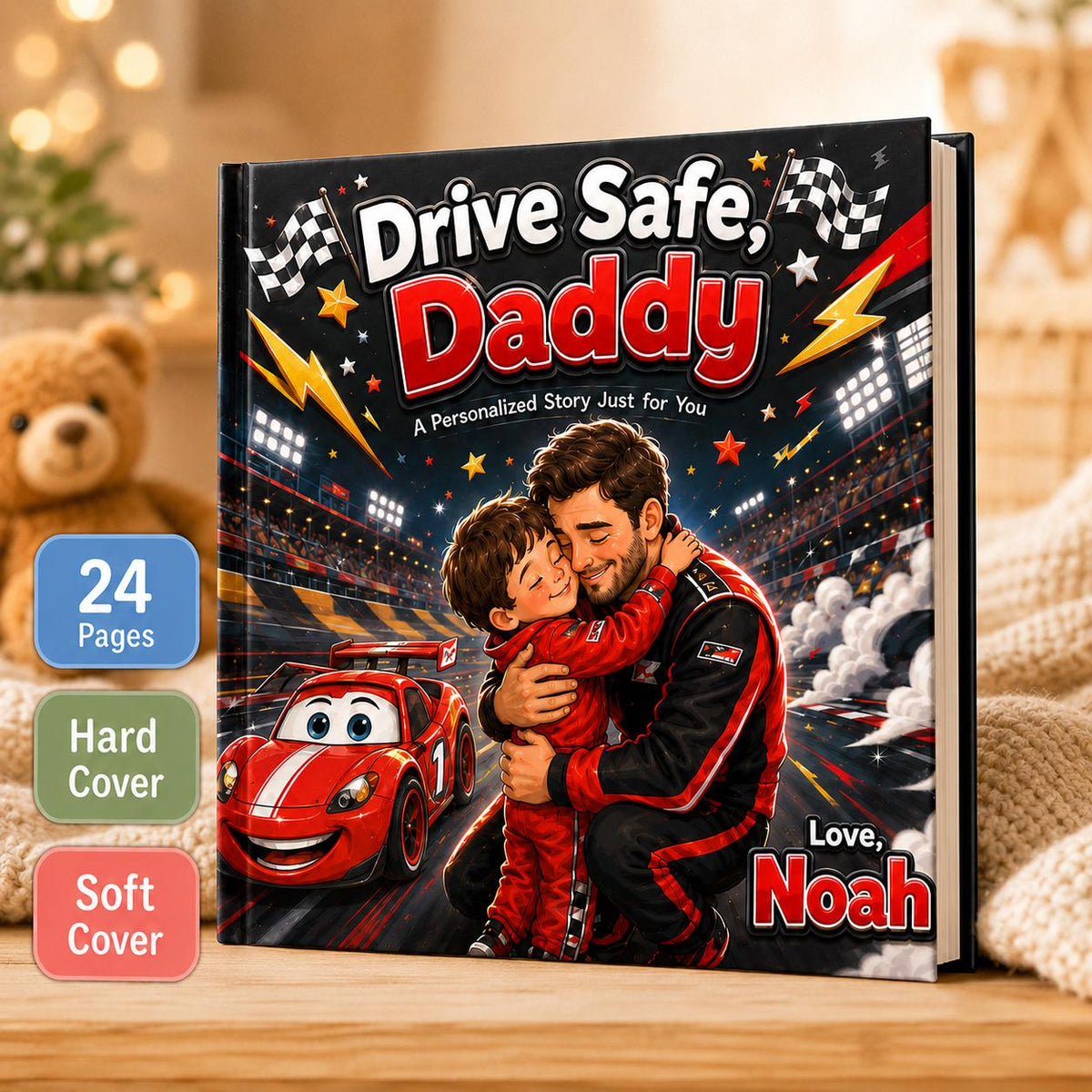 Personalized Drive Safe Daddy Children Book, Father's Day Gift For Dad From Kids, Custom Photo Storybook For Dad, Race Car Book For Toddler