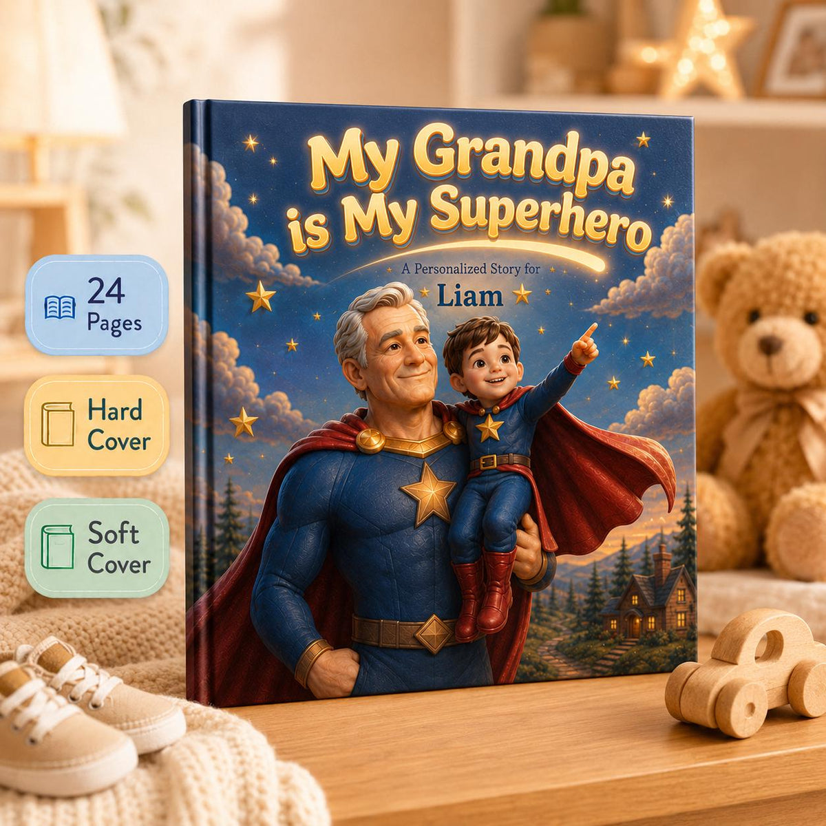 Personalized My Grandpa My Superhero Children Book, Father’s Day Story Book For Kids, Gift Custom Grandpa And Child Adventure Book Keepsake