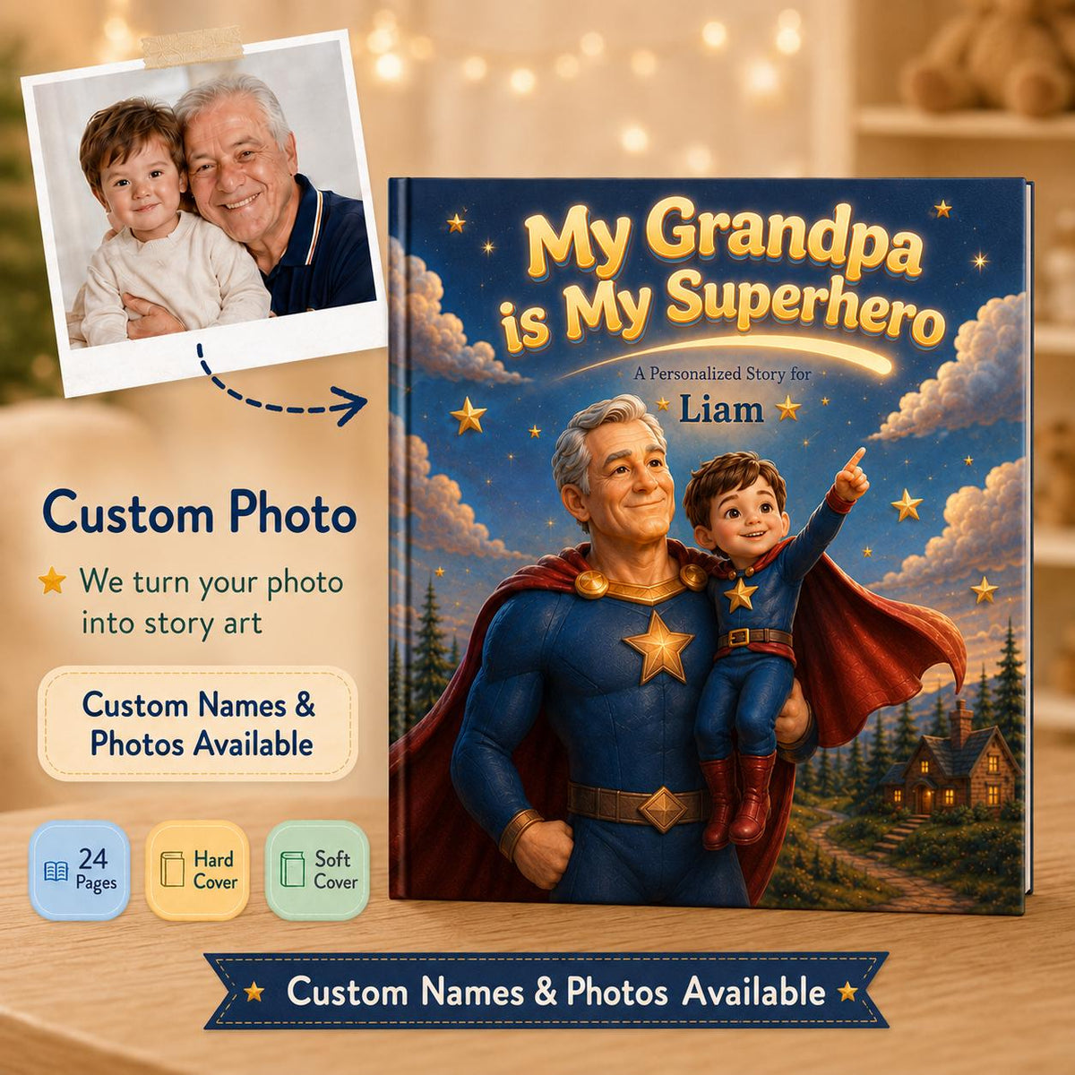 Personalized My Grandpa My Superhero Children Book, Father’s Day Story Book For Kids, Gift Custom Grandpa And Child Adventure Book Keepsake