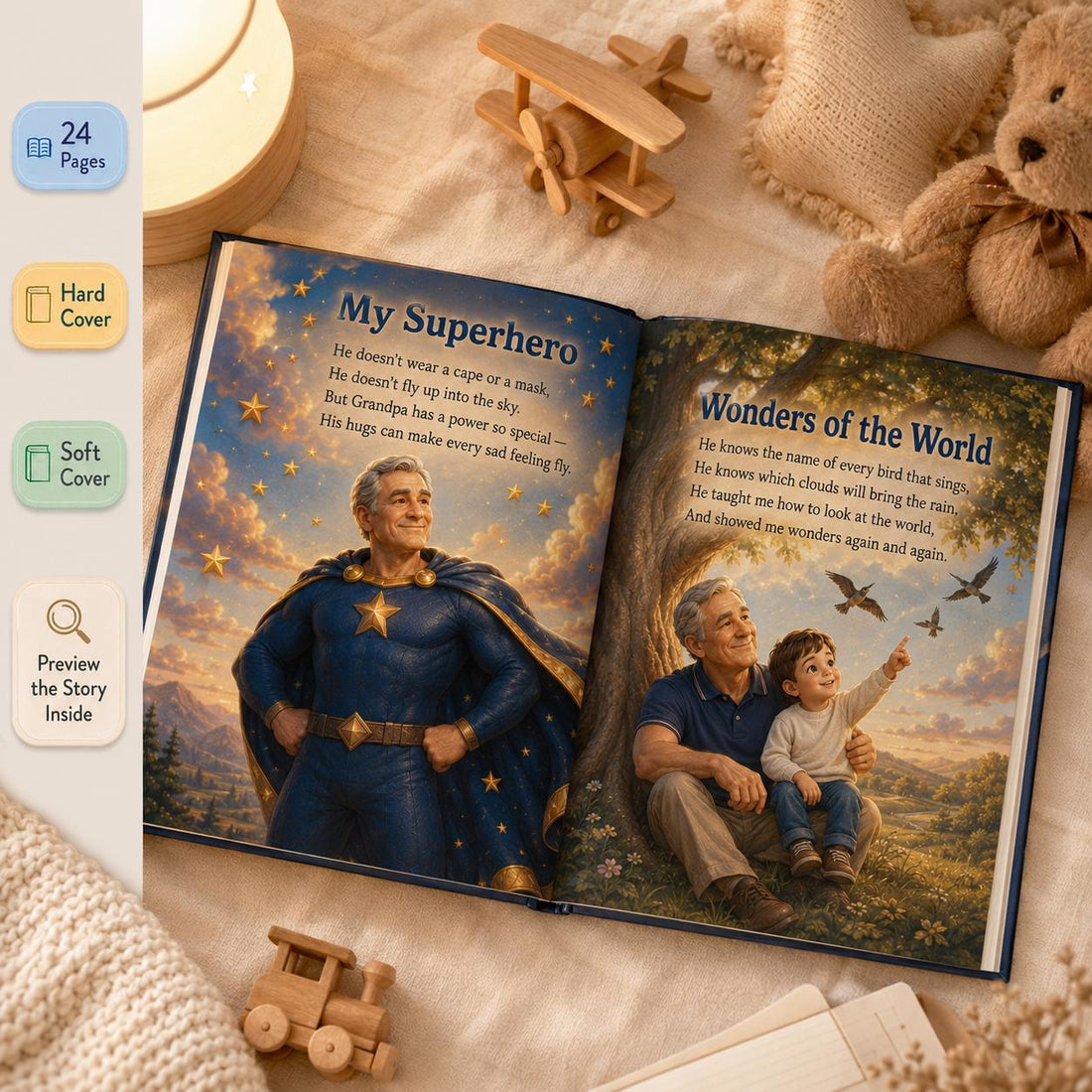 Personalized My Grandpa My Superhero Children Book, Father’s Day Story Book For Kids, Gift Custom Grandpa And Child Adventure Book Keepsake