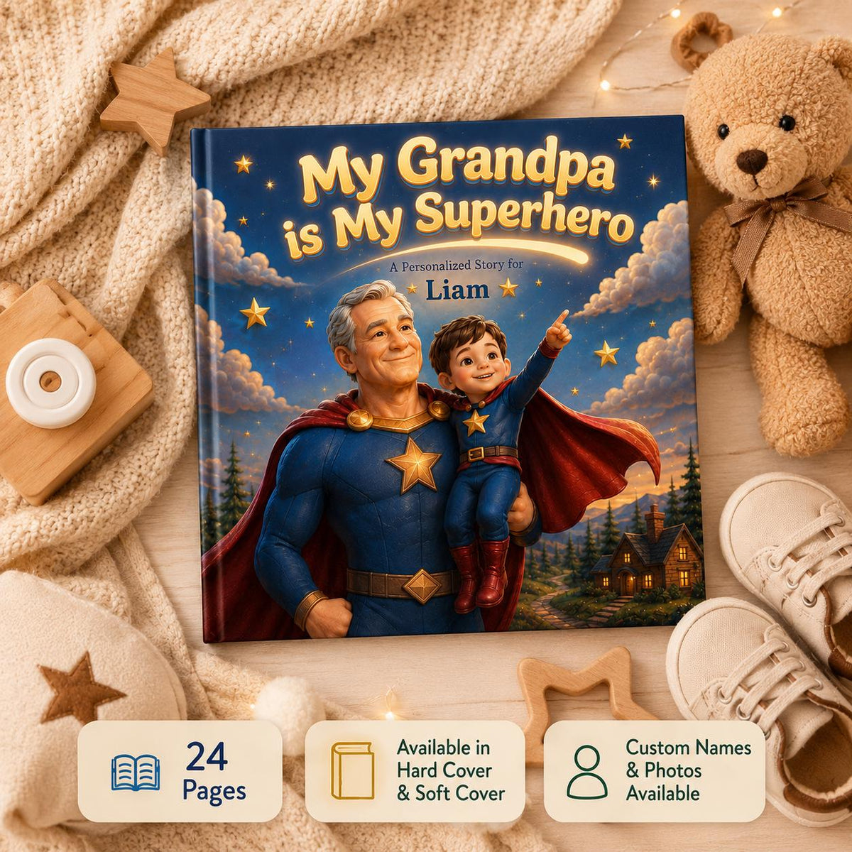 Personalized My Grandpa My Superhero Children Book, Father’s Day Story Book For Kids, Gift Custom Grandpa And Child Adventure Book Keepsake