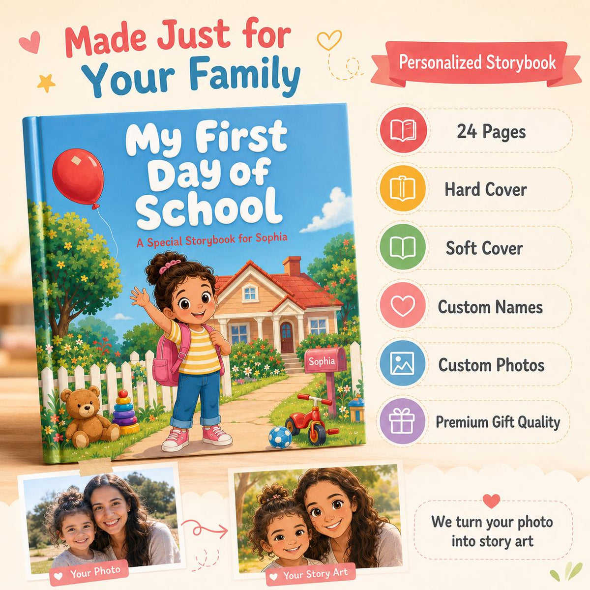Personalized Kids My First Day Of School Book, Birthday Kindergarten Gift For Kids, Kindergarten Gift, Back To School Gift, School Storybook