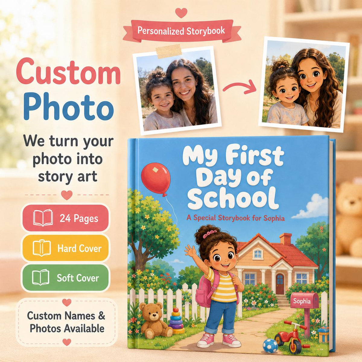 Personalized Kids My First Day Of School Book, Birthday Kindergarten Gift For Kids, Kindergarten Gift, Back To School Gift, School Storybook