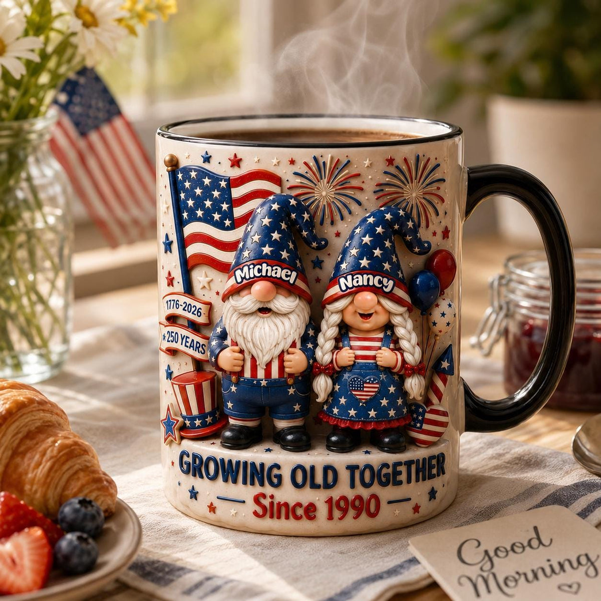 Personalized 3D 4th of July Gnomes Coffee Mug, Gift For Him Her Family, Sentimental Gnome Ceramic Cup, Patriotic Keepsake Present, Gift Idea