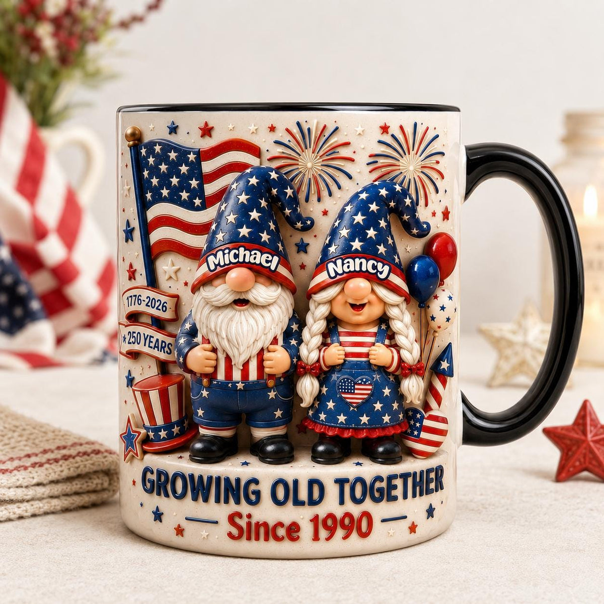 Personalized 3D 4th of July Gnomes Coffee Mug, Gift For Him Her Family, Sentimental Gnome Ceramic Cup, Patriotic Keepsake Present, Gift Idea
