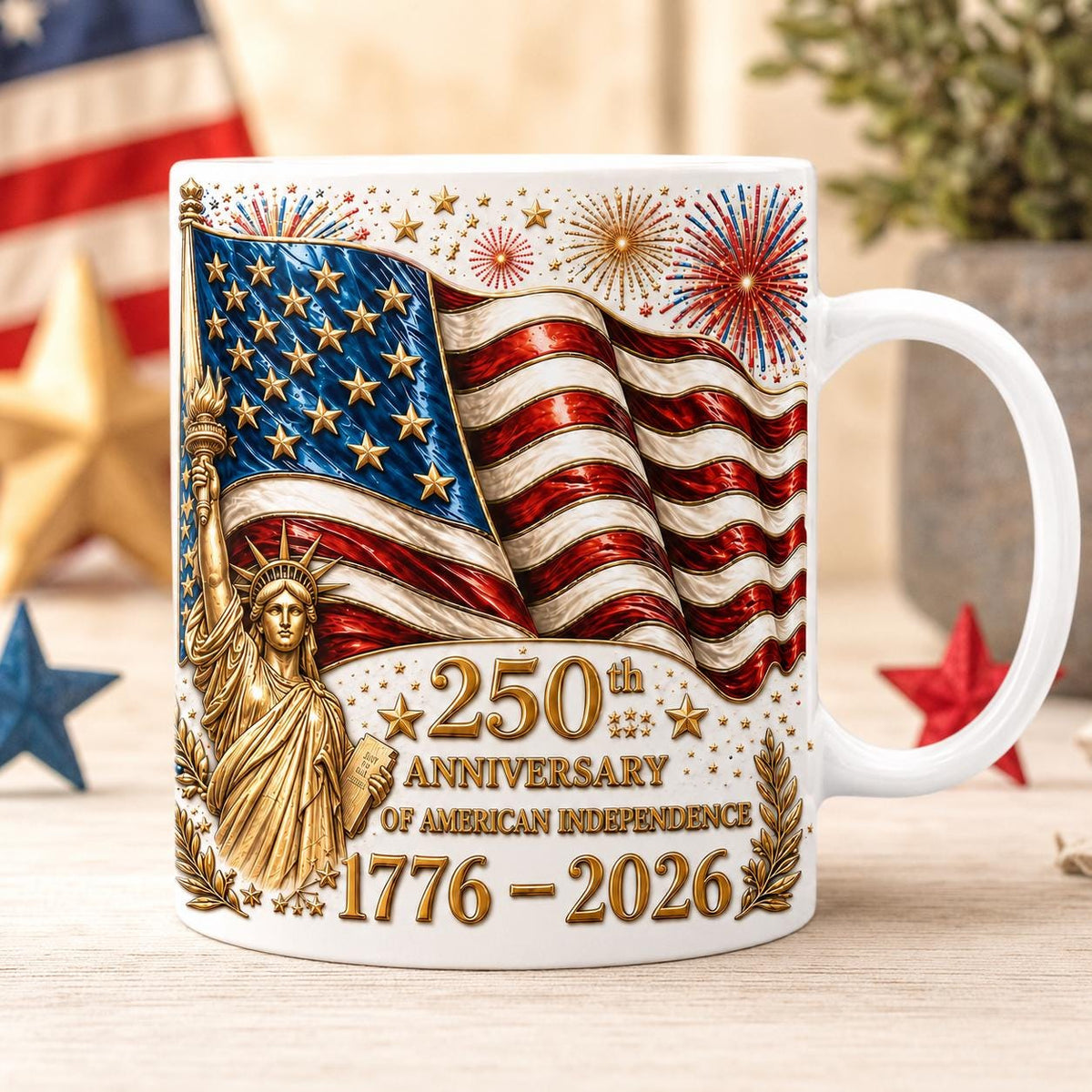 America 250th Anniversary Coffee Mug, Semiquincentennial Gift for Patriot, 4th of July USA Independence Day Cup, Statue of Liberty Mug