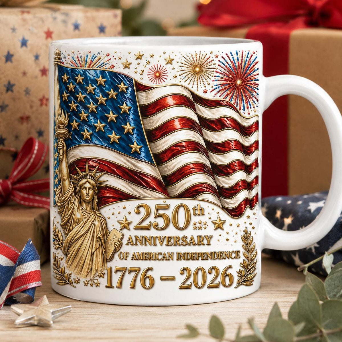 America 250th Anniversary Coffee Mug, Semiquincentennial Gift for Patriot, 4th of July USA Independence Day Cup, Statue of Liberty Mug