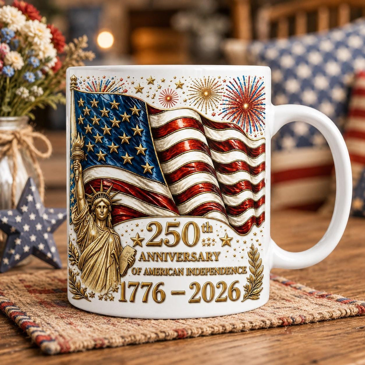 America 250th Anniversary Coffee Mug, Semiquincentennial Gift for Patriot, 4th of July USA Independence Day Cup, Statue of Liberty Mug