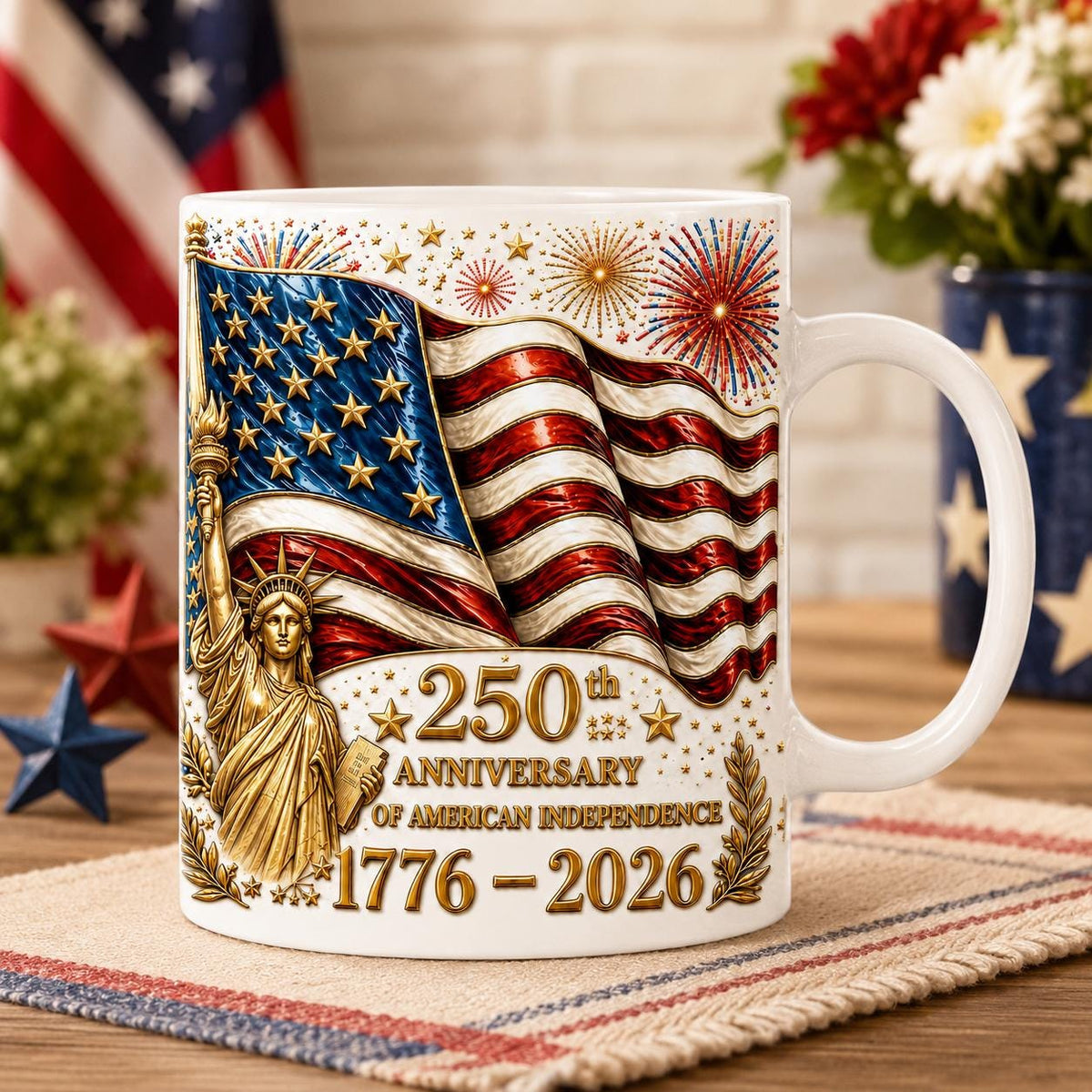 America 250th Anniversary Coffee Mug, Semiquincentennial Gift for Patriot, 4th of July USA Independence Day Cup, Statue of Liberty Mug