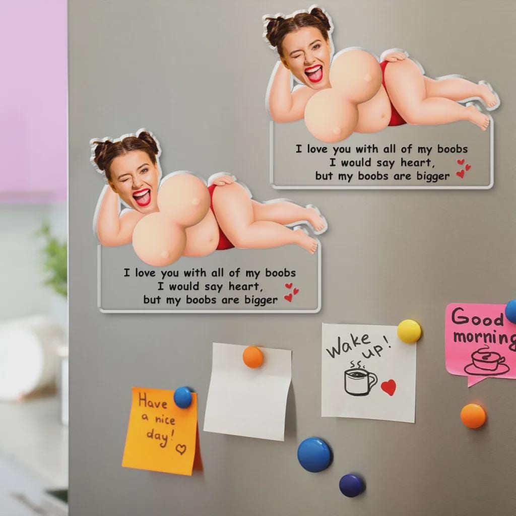 Personalized Just One More Poke Fridge Magnet, Custom Face Gift for Boyfriend, Squishy Boob Acrylic Stress Relief, My Boobs Are Bigger