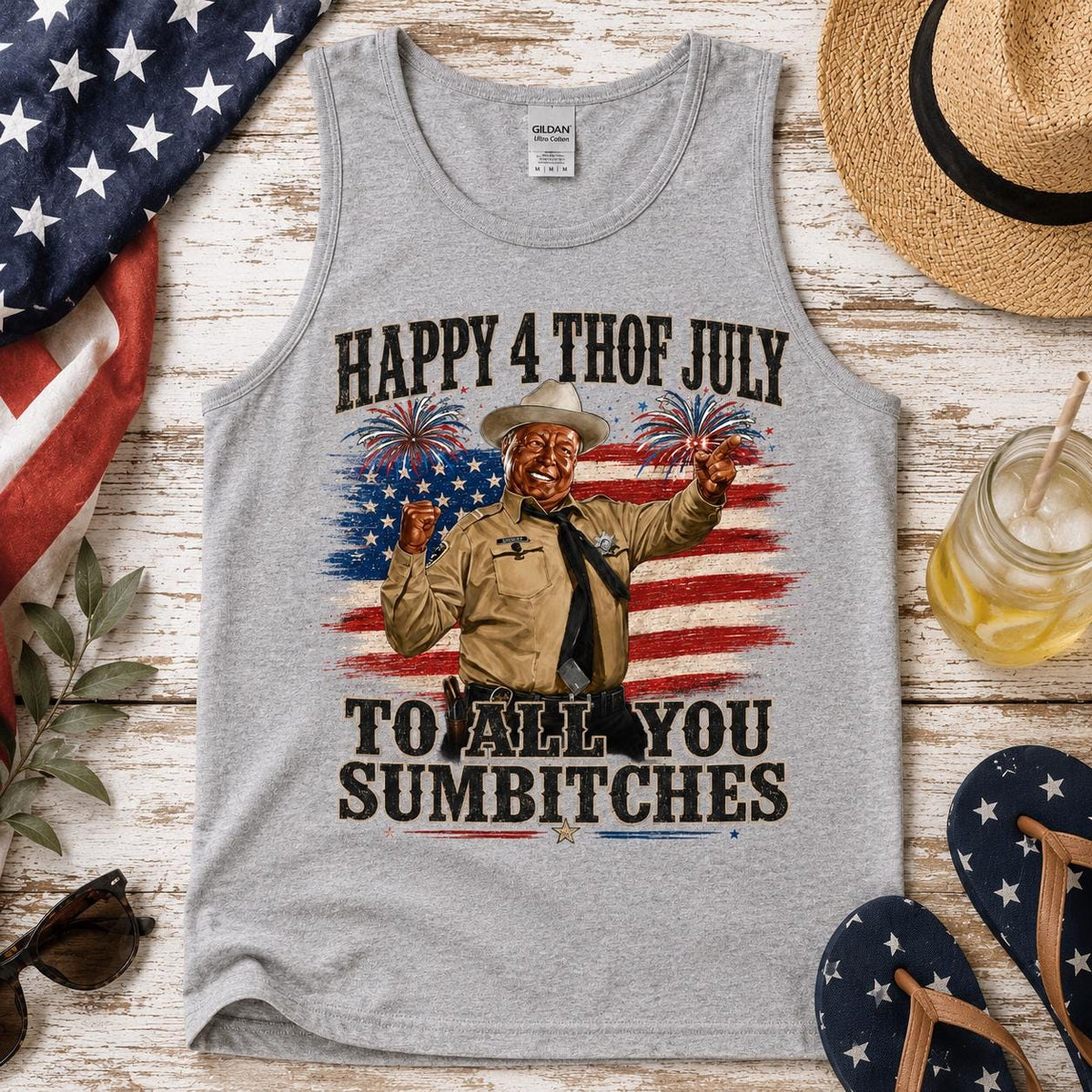 Happy 4th of July to All You Sumbitches Tank Top, Funny Patriotic USA Graphic Tee, Sarcastic Independence Day Shirt, American Flag Top