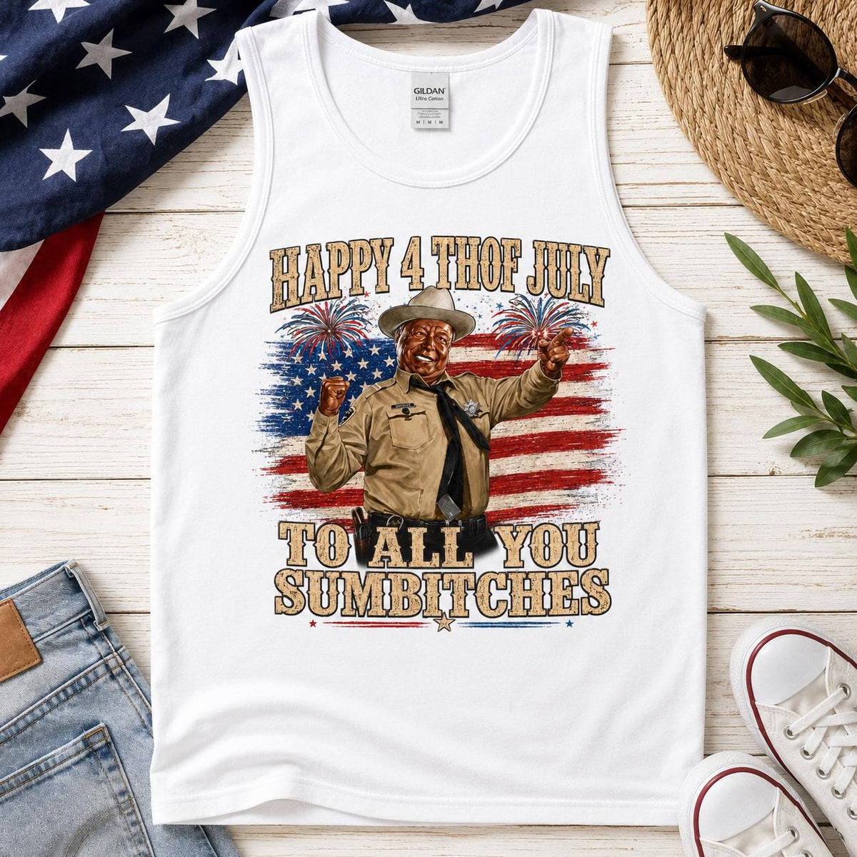Happy 4th of July to All You Sumbitches Tank Top, Funny Patriotic USA Graphic Tee, Sarcastic Independence Day Shirt, American Flag Top