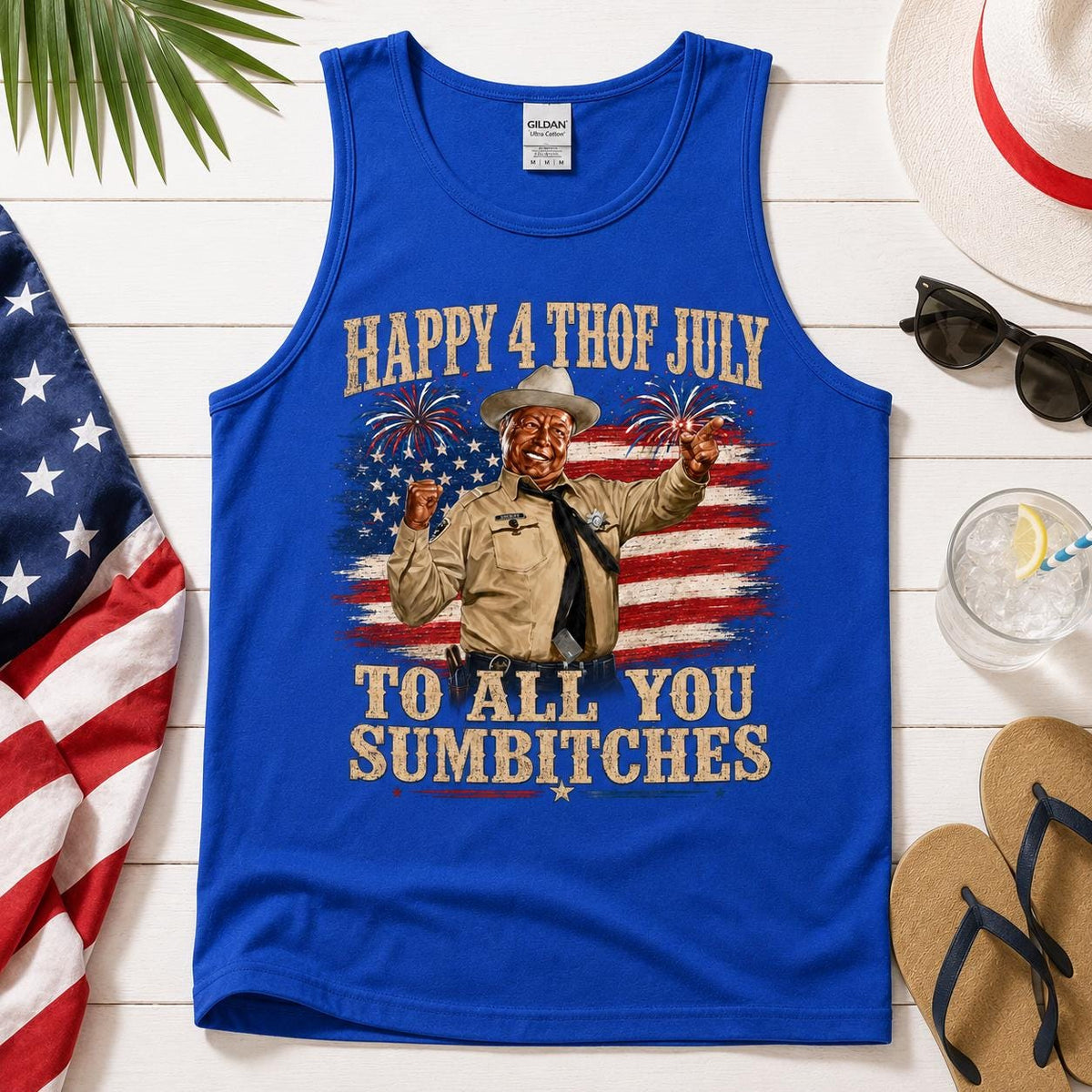 Happy 4th of July to All You Sumbitches Tank Top, Funny Patriotic USA Graphic Tee, Sarcastic Independence Day Shirt, American Flag Top
