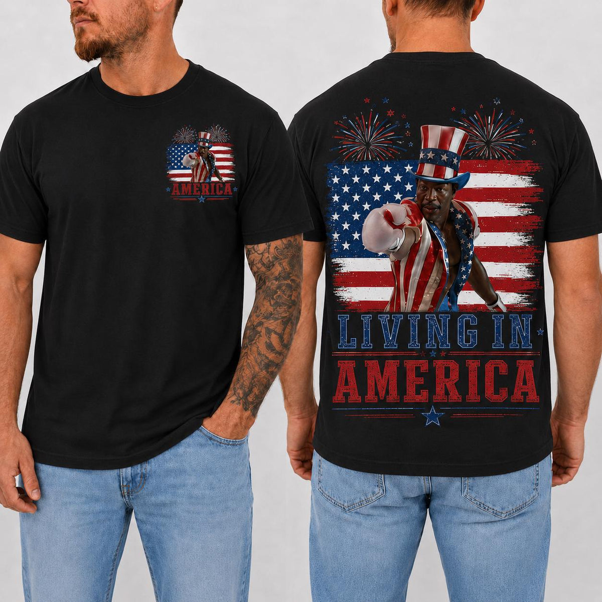 Apollo Creed Living In America T Shirt, Patriotic Boxing Fourth Of July Vintage American Flag Tee, Retro Independence Day USA Fighter Shirt