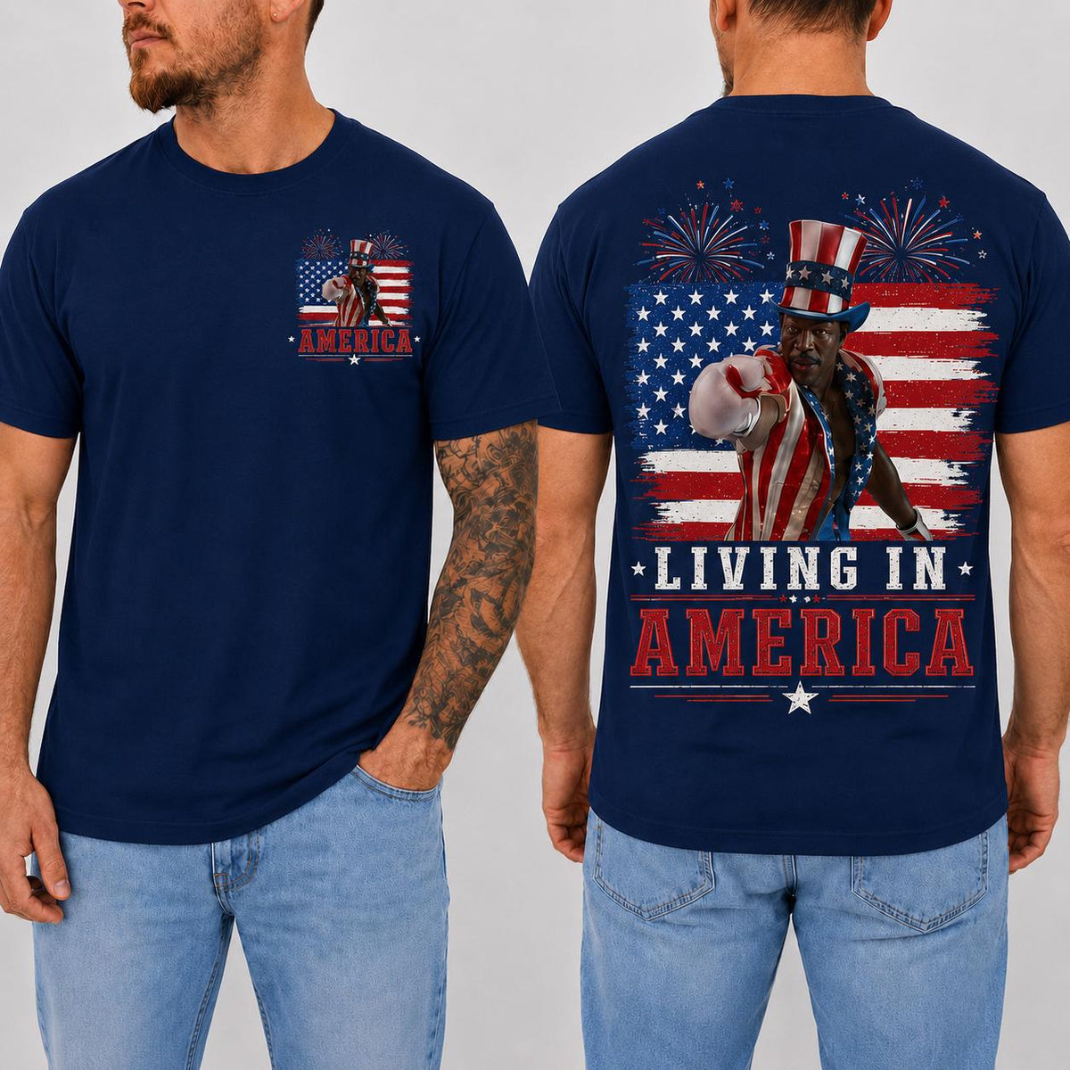 Apollo Creed Living In America T Shirt, Patriotic Boxing Fourth Of July Vintage American Flag Tee, Retro Independence Day USA Fighter Shirt