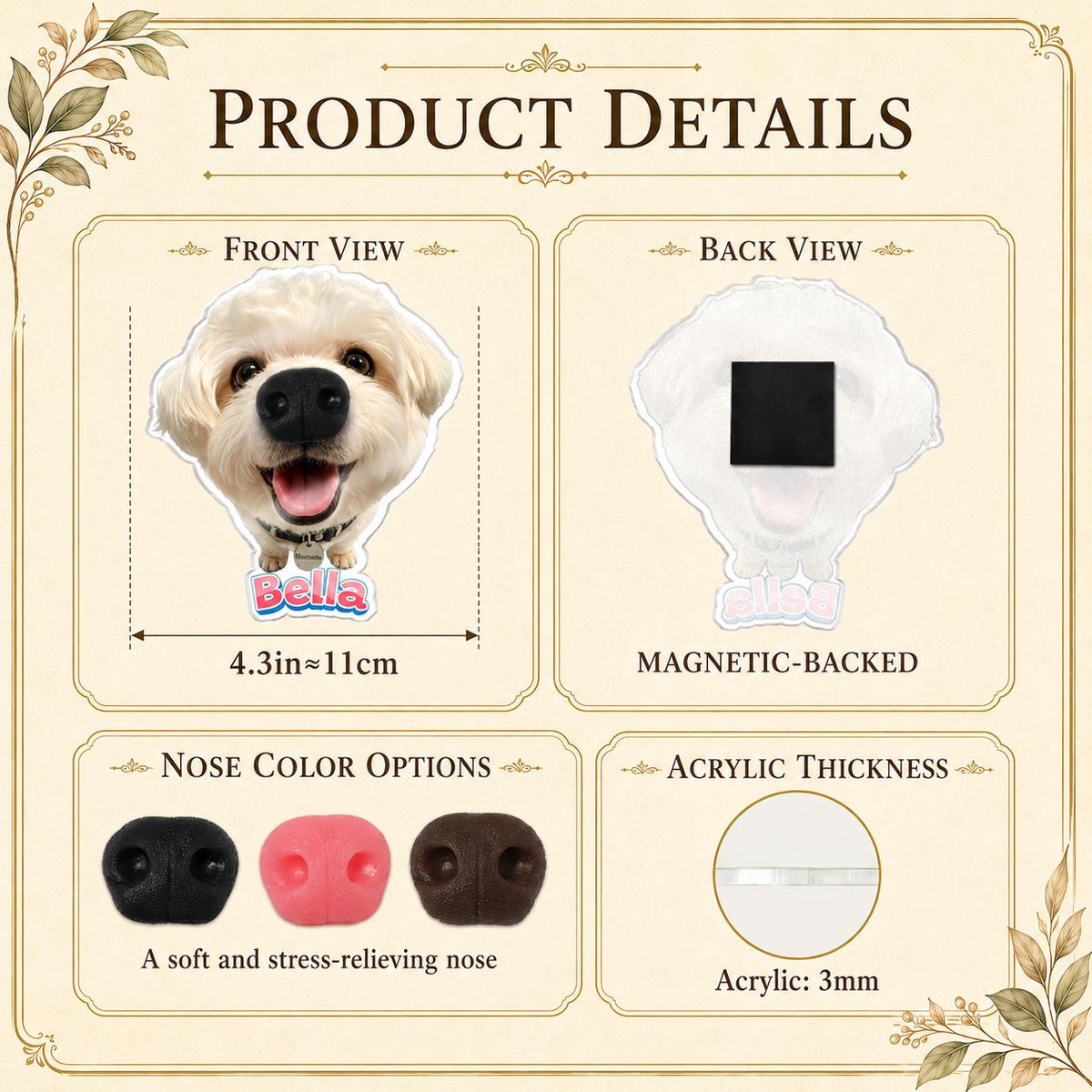 Personalized Multi Pet Dog Nose Squishy Magnet Custom Photo Names, Funny Squeeze My Nose Fridge Magnet, Pet Lover Family Gift Set