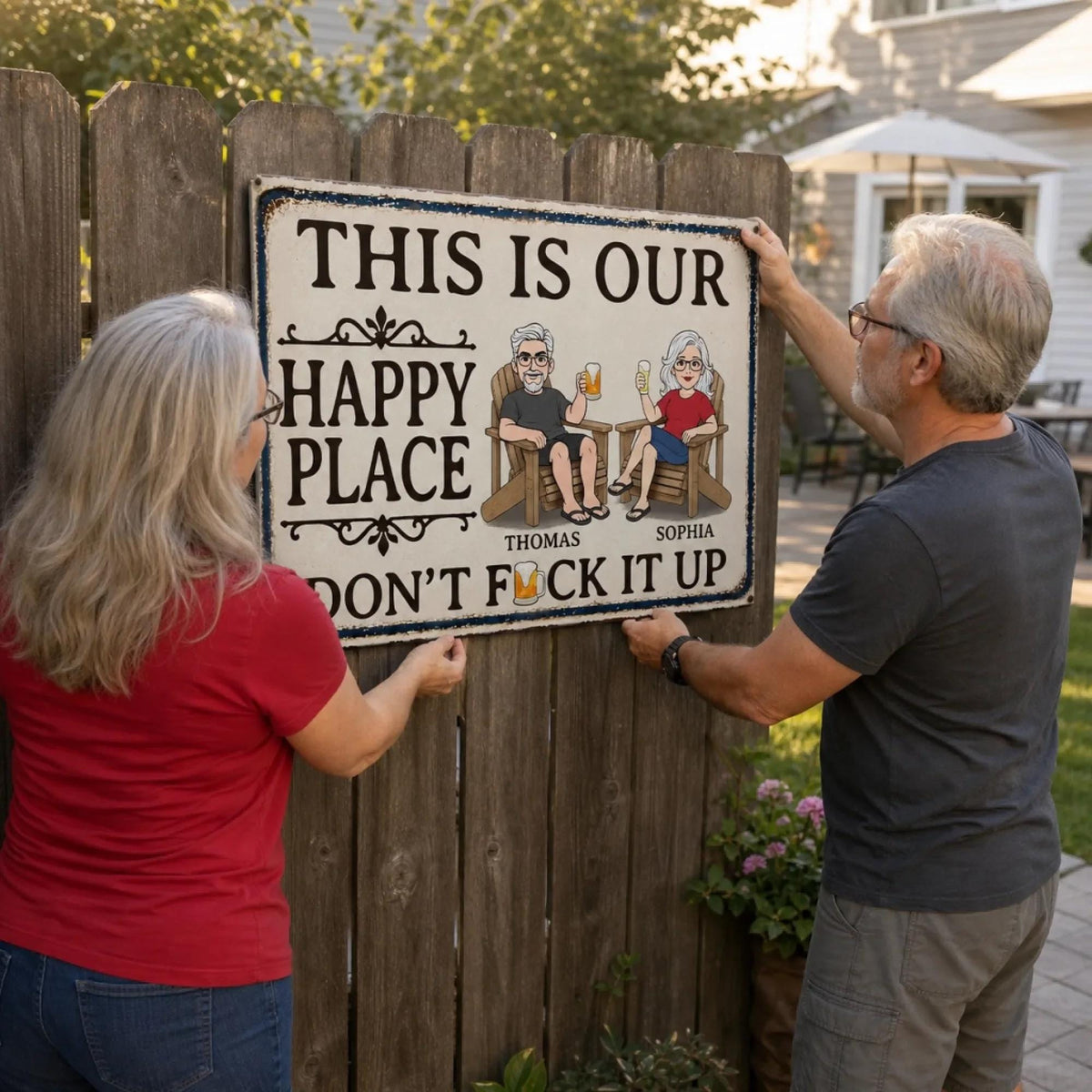 Personalized This Is Our Happy Place, Couple Happy Place Metal Sign, Gifts For Husband And Wife, Anniversary Gift, Dont Fuck It Up Sign
