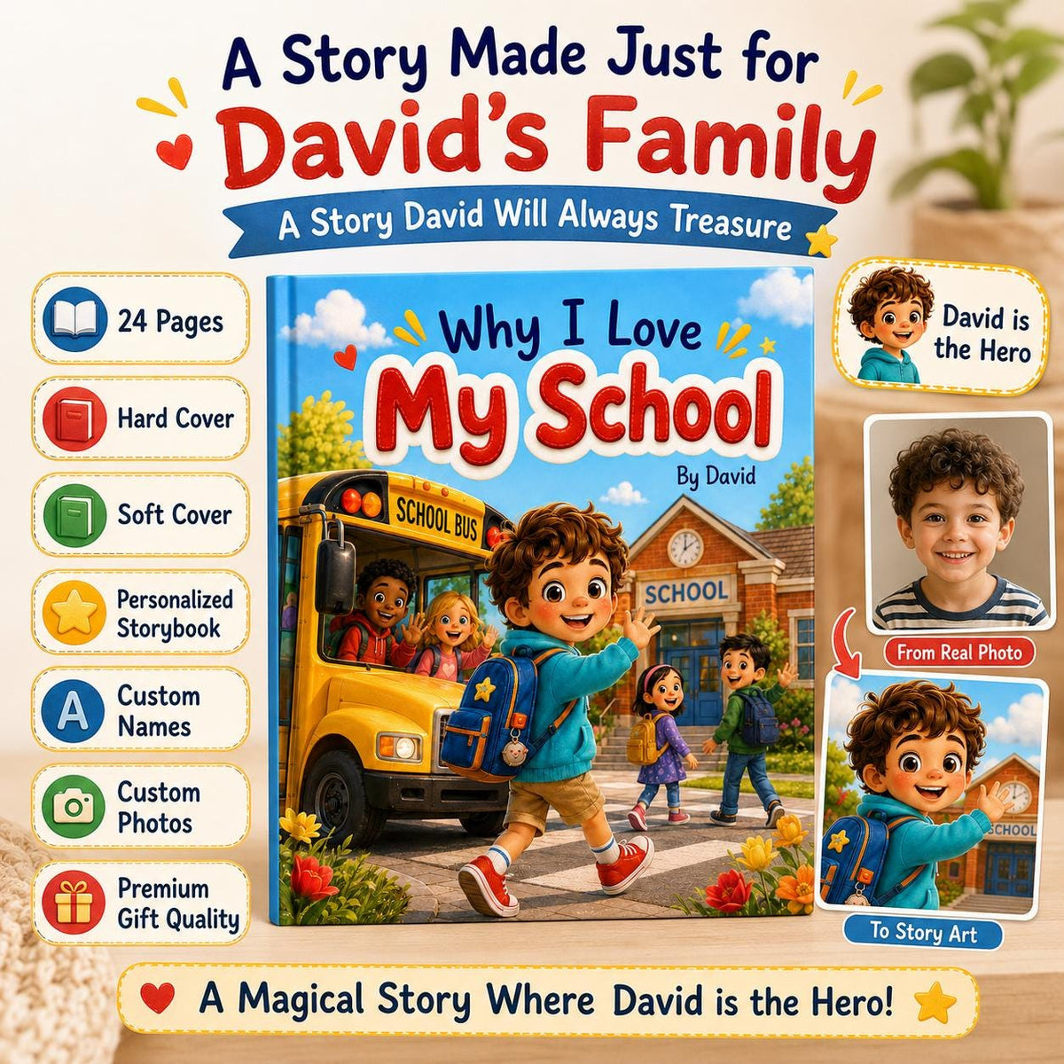 Personalized Why I Love My School Book, Custom Name Kids Book, Birthday Kindergarten Gift For Kids From Parents, Back To School Book Gift