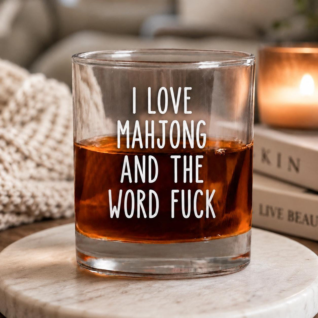 I Love Mahjong And The Word F*Ck  Whiskey Glass, Funny Mahjong Player Cup, Adult Humor Gaming Gift, Mahjong Lover Novelty Glass