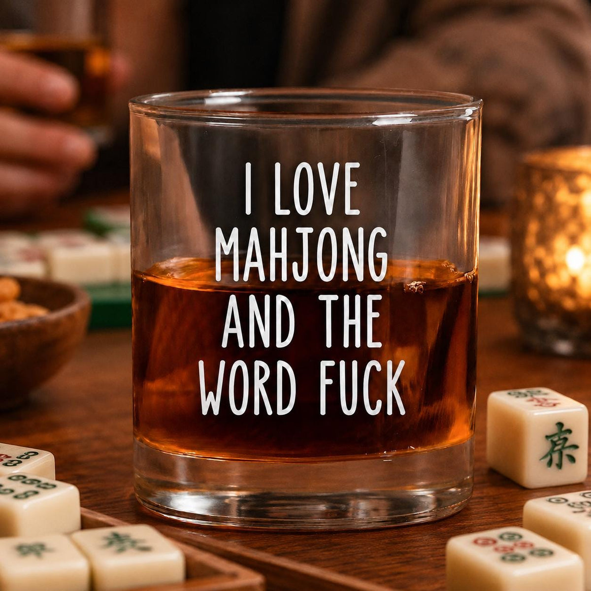 I Love Mahjong And The Word F*Ck  Whiskey Glass, Funny Mahjong Player Cup, Adult Humor Gaming Gift, Mahjong Lover Novelty Glass