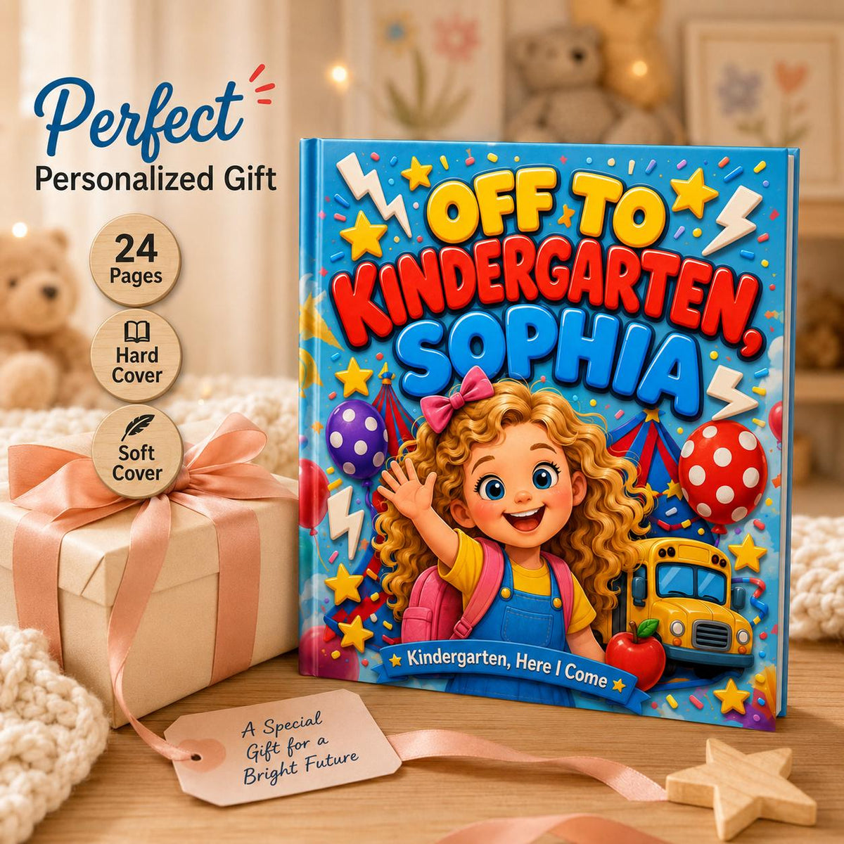 Personalized Off To Kindergarten Book, First Day of School Gift, Custom Name And Photo Kids Storybook, Back to School Book, Preschool Gift