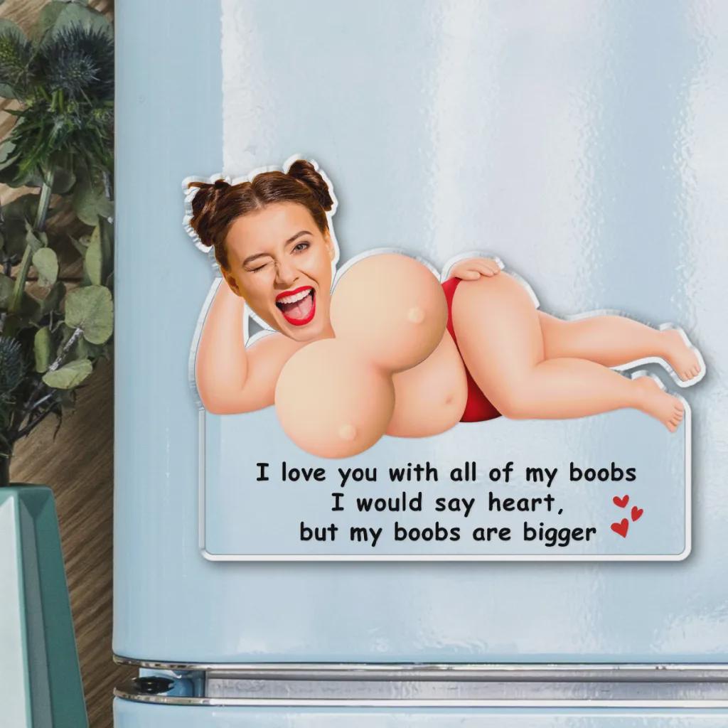 Personalized Just One More Poke Fridge Magnet, Custom Face Gift for Boyfriend, Squishy Boob Acrylic Stress Relief, My Boobs Are Bigger