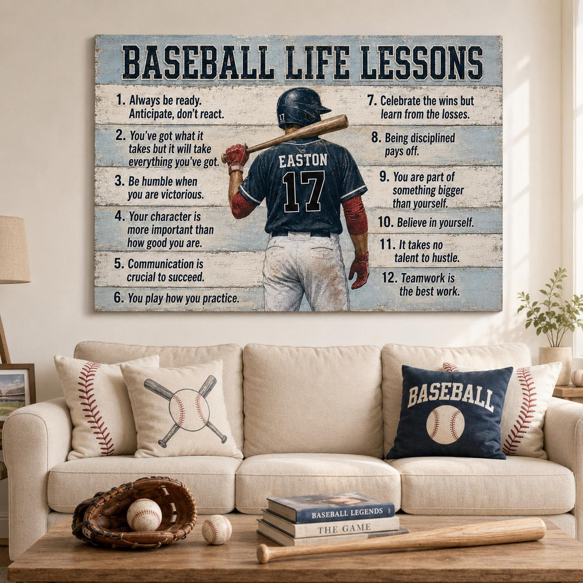 Personalized Baseball Life Lessons Poster Canvas, Baseball Dad Gift, Baseball Print Wall Art, Baseball Player Gift, Baseball Season Poster