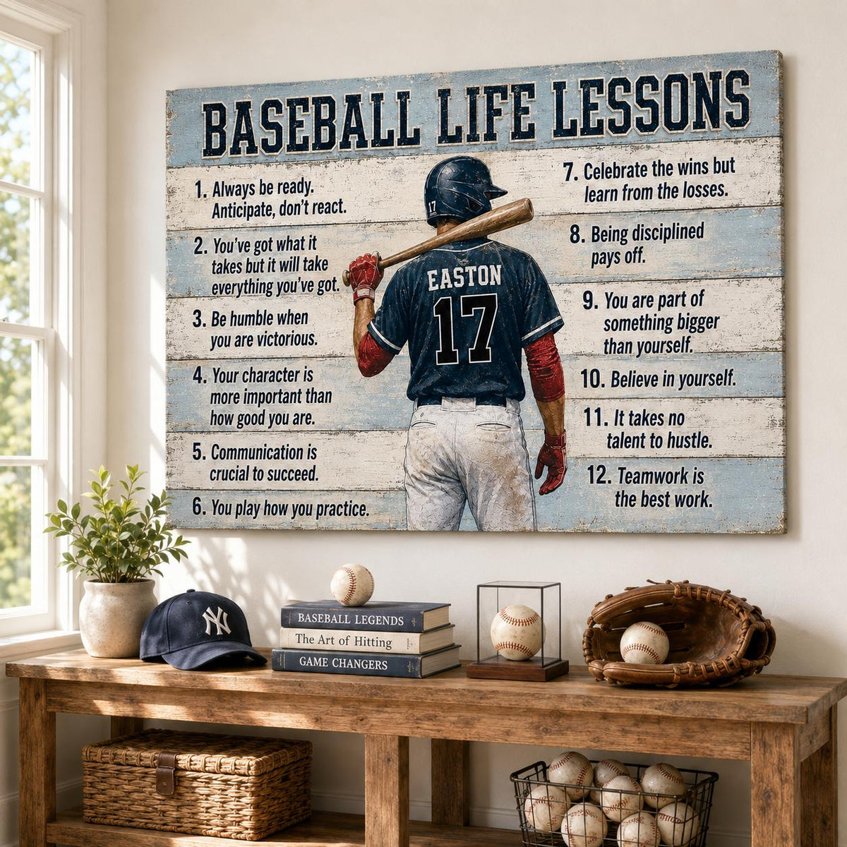 Personalized Baseball Life Lessons Poster Canvas, Baseball Dad Gift, Baseball Print Wall Art, Baseball Player Gift, Baseball Season Poster