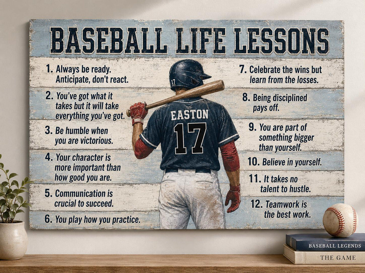 Personalized Baseball Life Lessons Poster Canvas, Baseball Dad Gift, Baseball Print Wall Art, Baseball Player Gift, Baseball Season Poster
