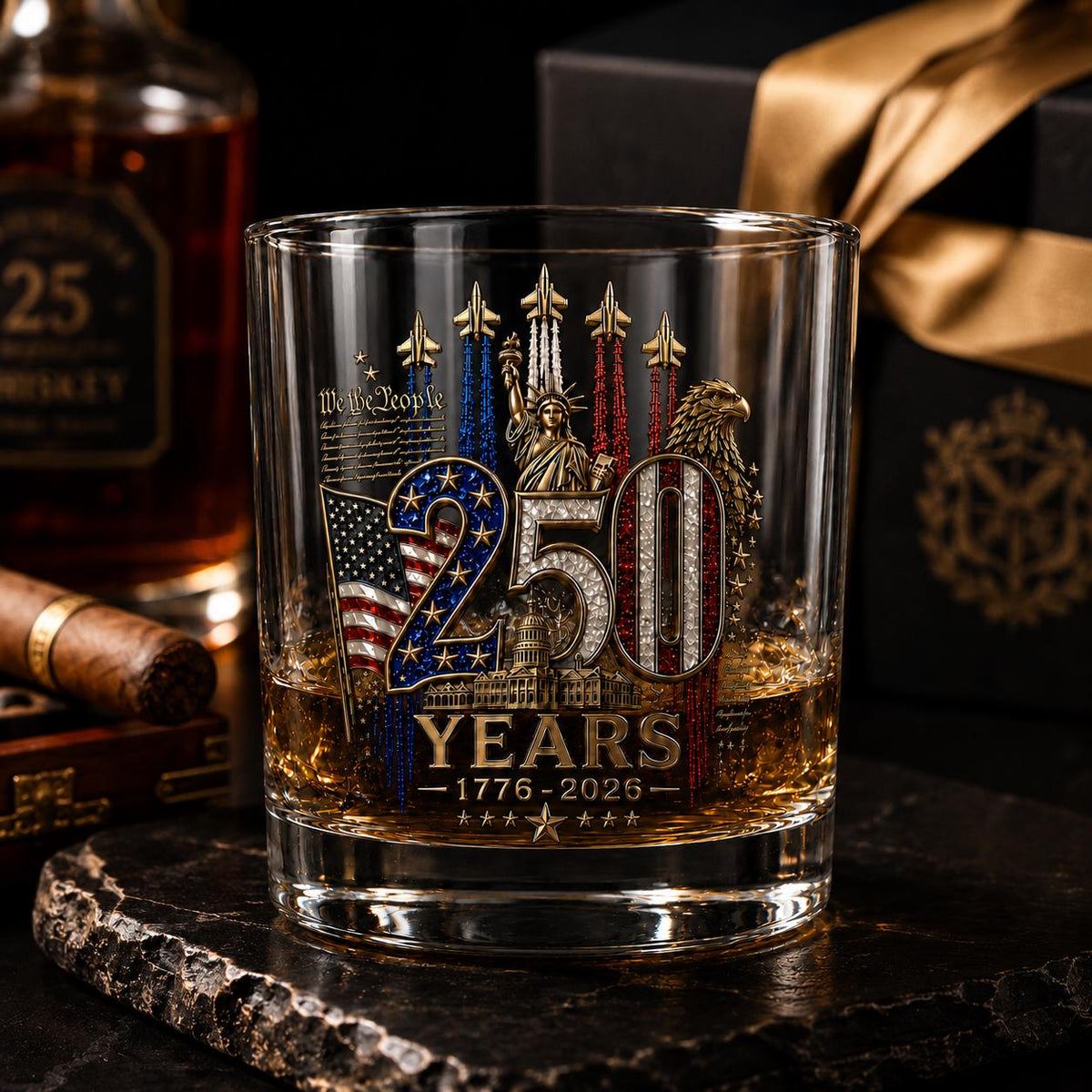 250th Anniversary Whiskey Glass, 4th Of July Gift For Patriotic, America 250th Anniversary, 1976 - 2026 Drinkware, 250 Years Of Freedom Cup