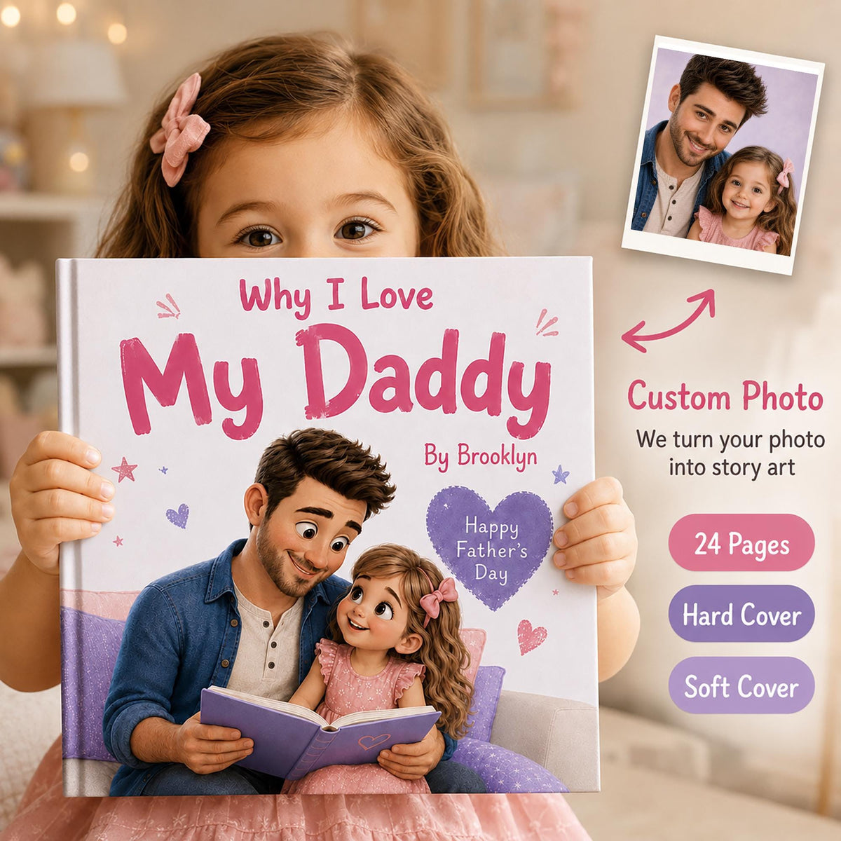 Personalized Why I Love My Daddy Children Book, Father’s Day Gift, Custom Name Father Daughter Kids Book, Dad Keepsake Gift From Child