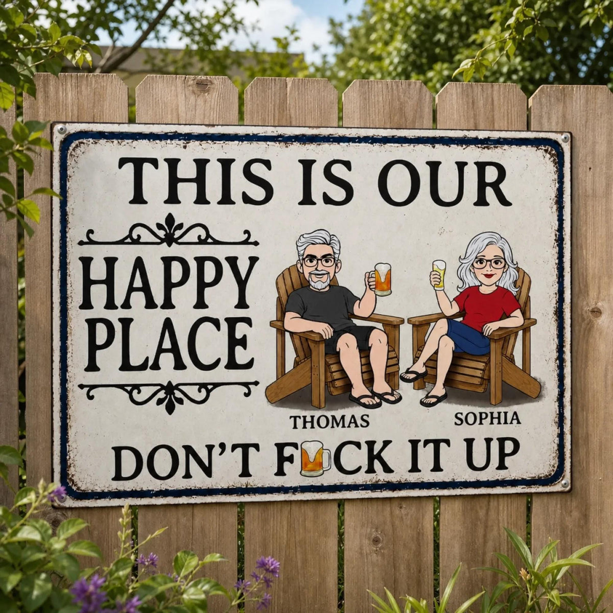 Personalized This Is Our Happy Place, Couple Happy Place Metal Sign, Gifts For Husband And Wife, Anniversary Gift, Dont Fuck It Up Sign