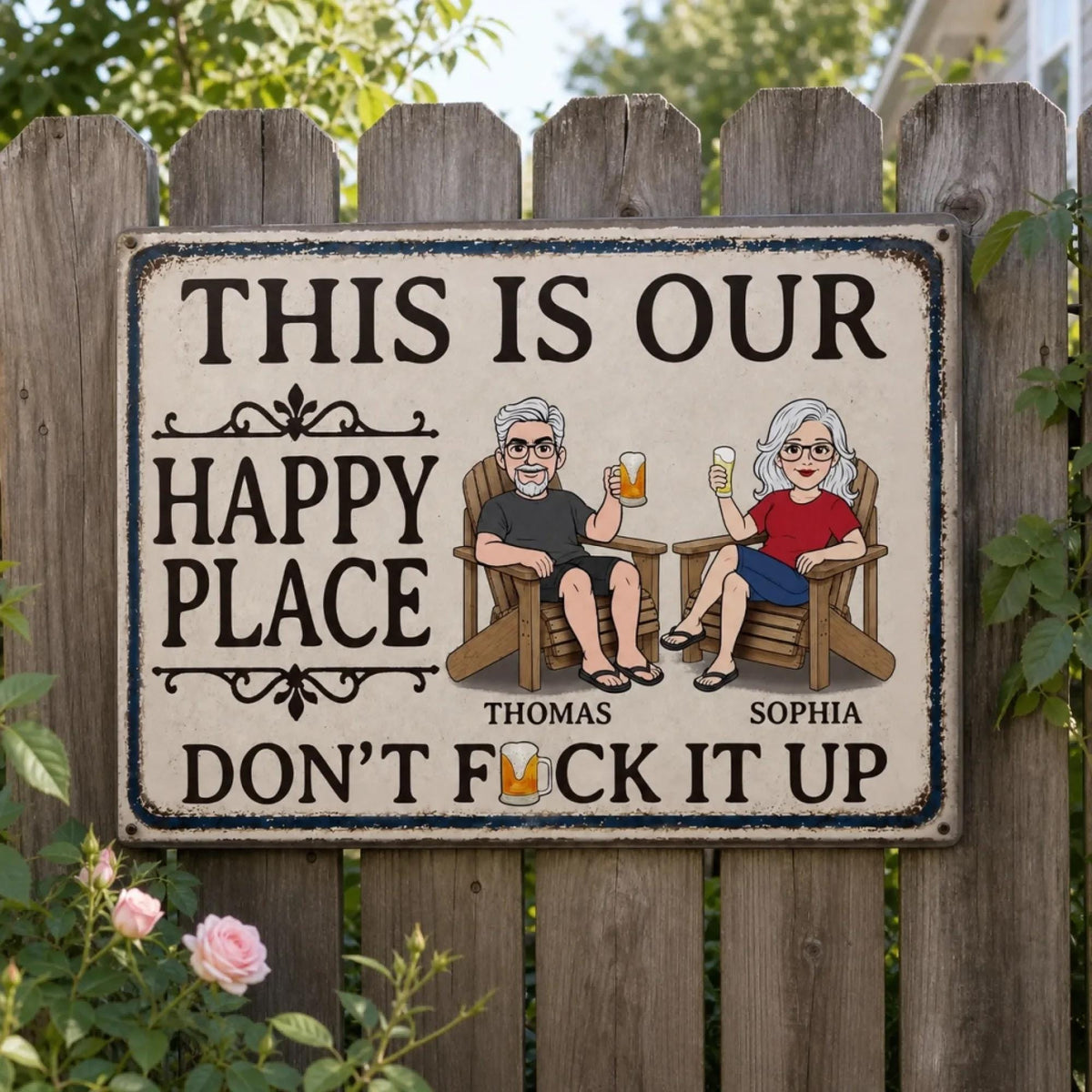 Personalized This Is Our Happy Place, Couple Happy Place Metal Sign, Gifts For Husband And Wife, Anniversary Gift, Dont Fuck It Up Sign