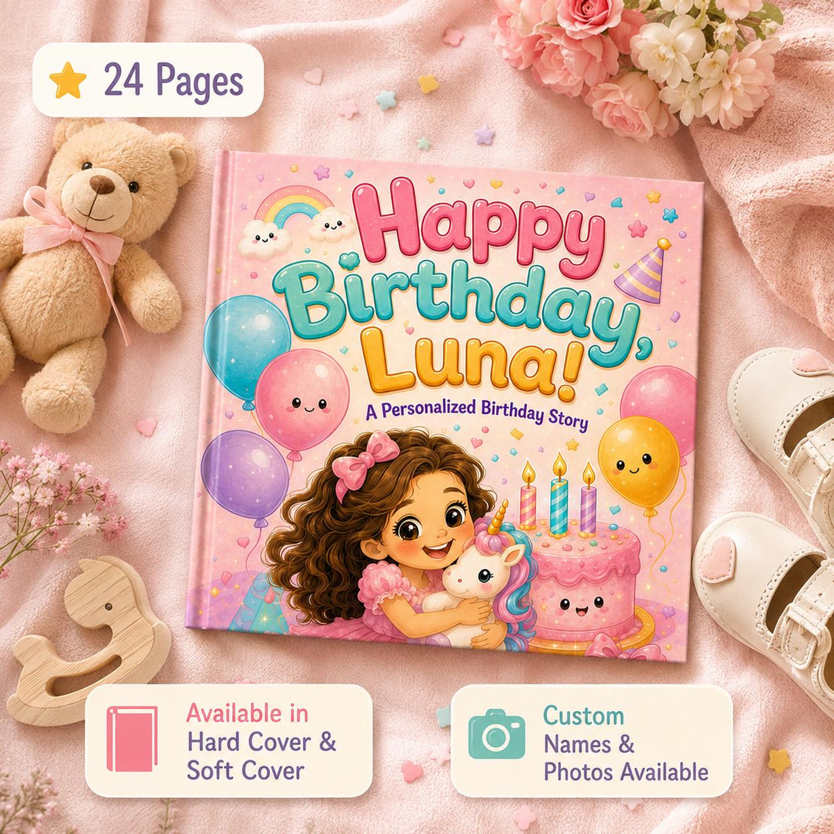 Personalised Happy Birthday Children Book, Custom Name Happy Birthday Boy Girl Toddler, Birthday StoryBook Gift, Baby Birthday Keepsake