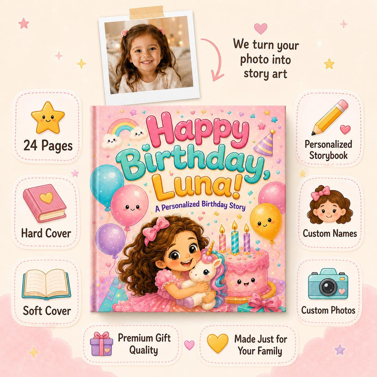 Personalised Happy Birthday Children Book, Custom Name Happy Birthday Boy Girl Toddler, Birthday StoryBook Gift, Baby Birthday Keepsake